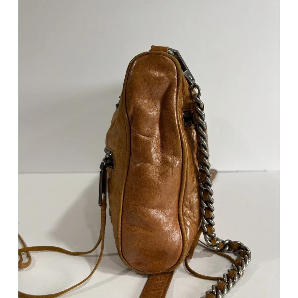 Rebecca Minkoff Women's Crinkled Leather Cognac Brown Crossbody Shoulder Bag
